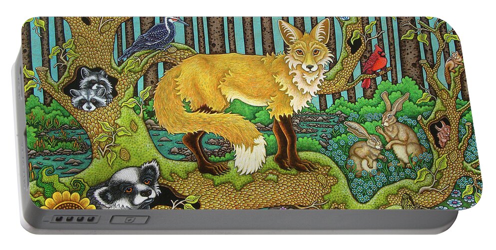 Animal Portrait Portable Battery Charger featuring the painting A Vixen in the Forest by Amy E Fraser