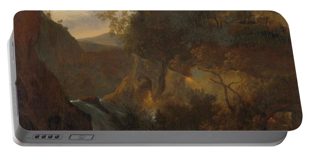 Adam Pijnacker Portable Battery Charger featuring the painting A Waterfall. by Adam Pijnacker