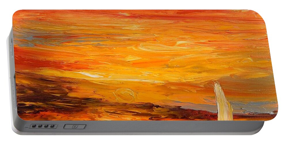 Sunset Portable Battery Charger featuring the painting A winter sunset by Chiara Magni