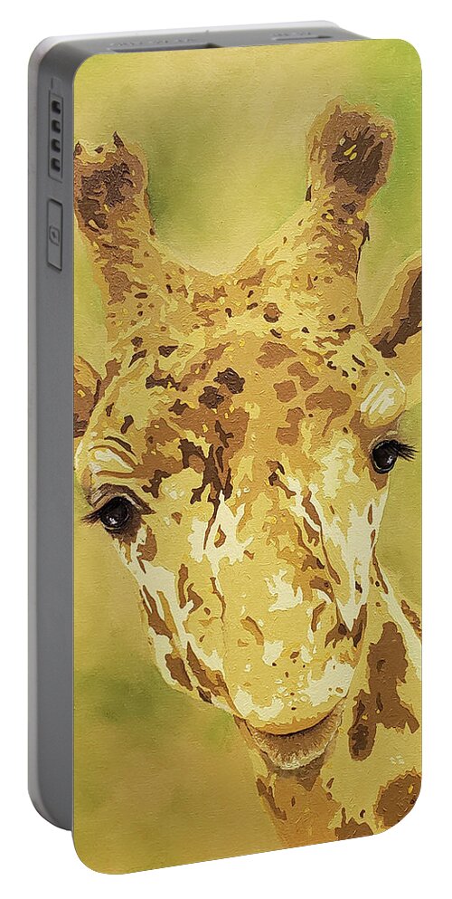 Giraffe Portable Battery Charger featuring the painting Abeke by Cheryl Bowman