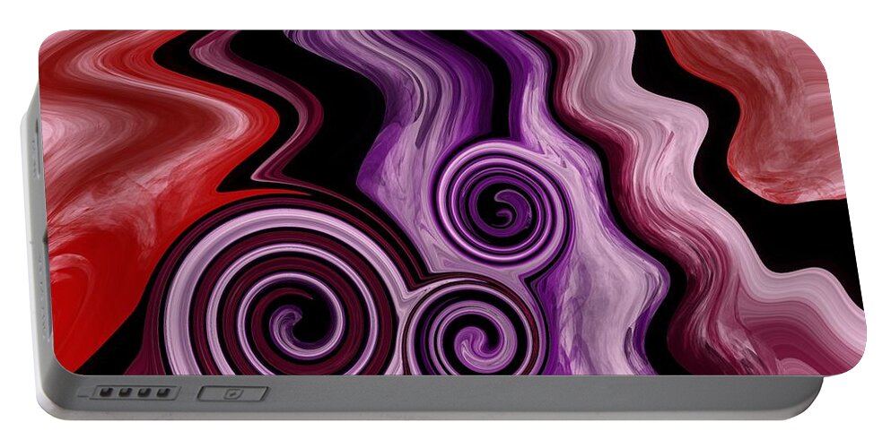 Red Portable Battery Charger featuring the painting Abstract Fluid Painting Pattern red, purple and pink by Patricia Piotrak