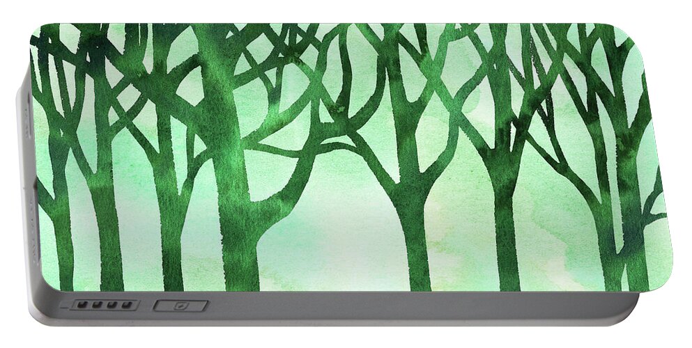 Abstract Portable Battery Charger featuring the painting Abstract Green Marble Watercolor Forest by Irina Sztukowski