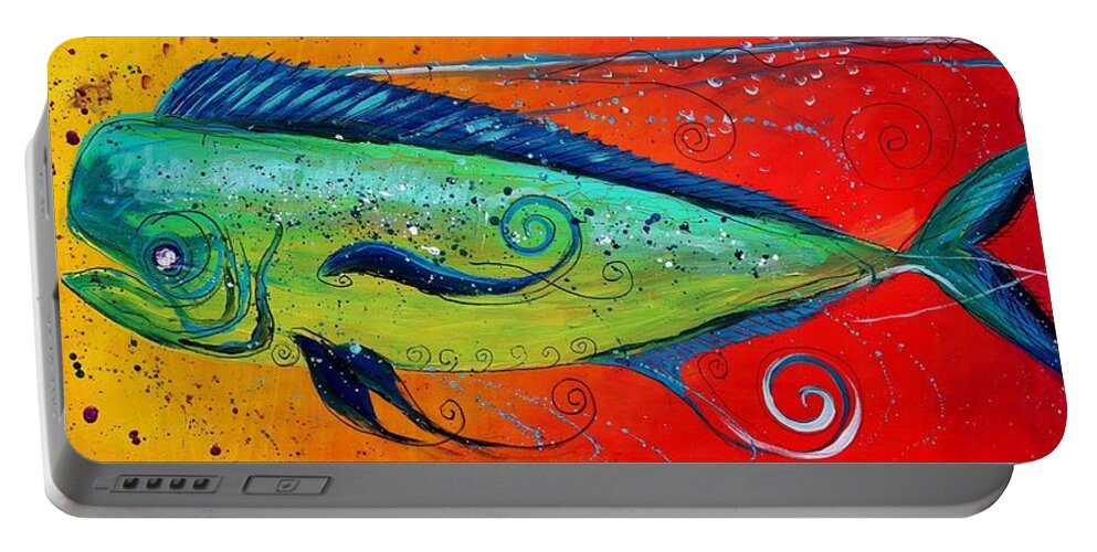 Fish Portable Battery Charger featuring the painting Abstract Mahi Mahi by J Vincent Scarpace