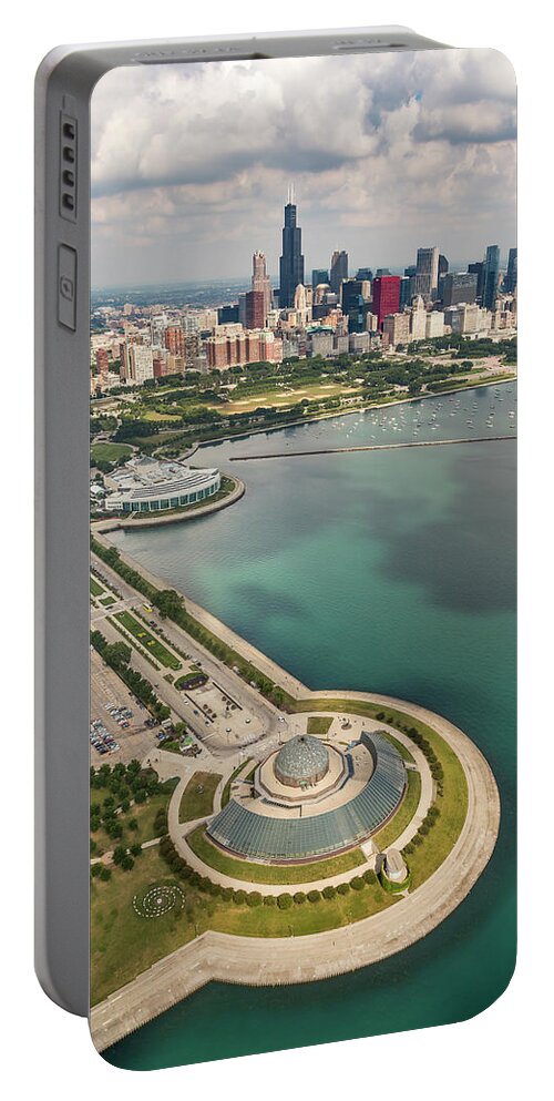 3scape Portable Battery Charger featuring the photograph Adler Planetarium, Shedd, and Chicago Skyline by Adam Romanowicz
