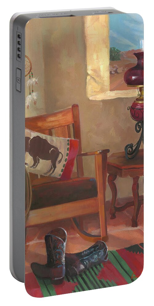 Western Art Portable Battery Charger featuring the painting Adobe Dreams by Carolyne Hawley