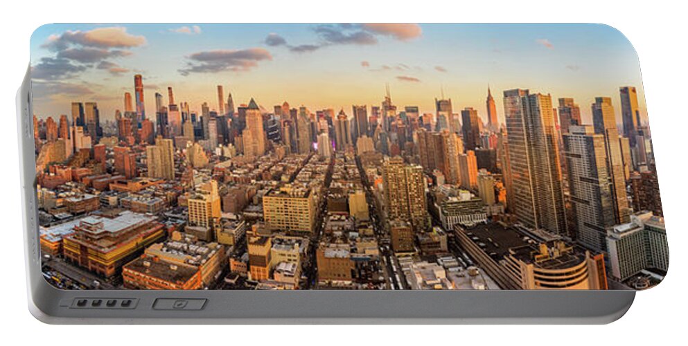 Aerial Portable Battery Charger featuring the photograph Aerial panorama of New York skyline by Mihai Andritoiu