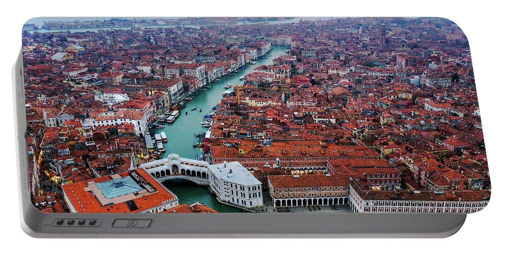 Rialto Portable Battery Charger featuring the photograph Aerial view of Rialto bridge at sunset, Venice by Matteo Colombo