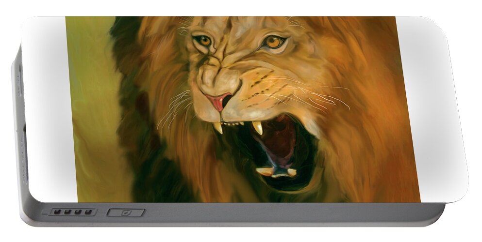 African Lion Portable Battery Charger featuring the digital art African Lion Ferocity by Mark Miller