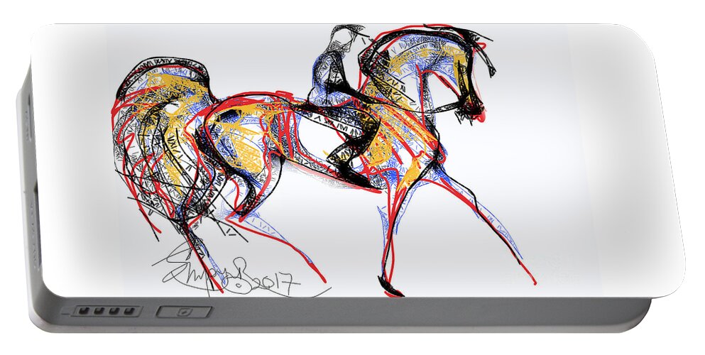 Contemporary Horse Painting Portable Battery Charger featuring the digital art After the Derby by Stacey Mayer