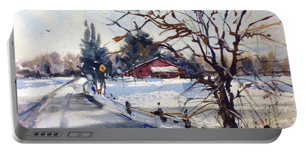Winter Portable Battery Charger featuring the painting After the Snowfall by Judith Levins