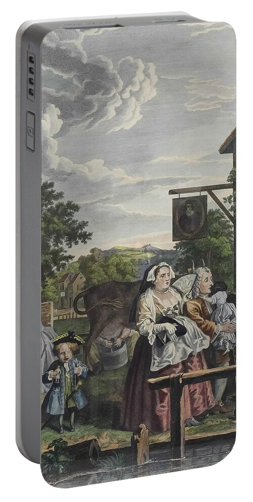 Noon Portable Battery Charger featuring the painting After William Hogarth 1697-1764  Noon by Celestial Images