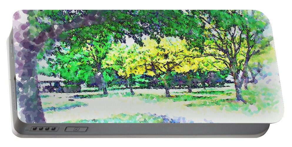 Park Portable Battery Charger featuring the mixed media Afternoon in the Park by Christopher Reed