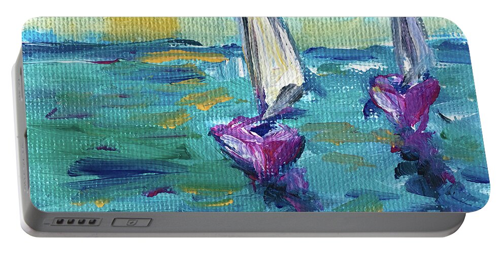 Sailboats Portable Battery Charger featuring the painting Afternoon Sail by Roxy Rich