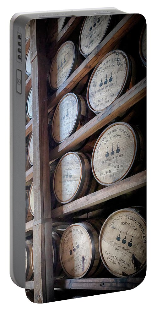 Bourbon Portable Battery Charger featuring the photograph Aging Bourbon at Woodford Reserve by Susan Rissi Tregoning