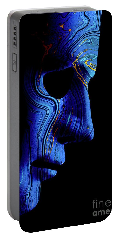 Mask Portable Battery Charger featuring the photograph AI robotic face profile close up blue contour by Simon Bratt