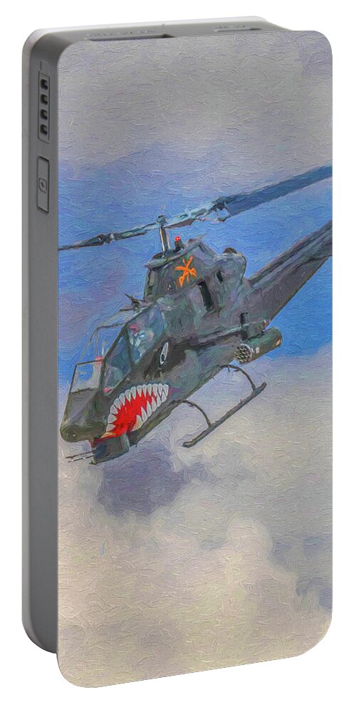 Ah-1 Portable Battery Charger featuring the digital art Air Cav Cobra - Oil by Tommy Anderson