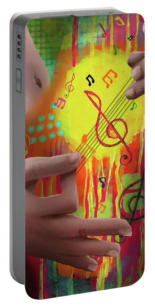 Yellow Portable Battery Charger featuring the digital art Air Guitar by April Burton