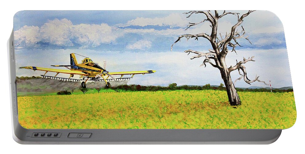 Aircraft Portable Battery Charger featuring the painting Air Tractor Spraying Canola Fields by Karl Wagner