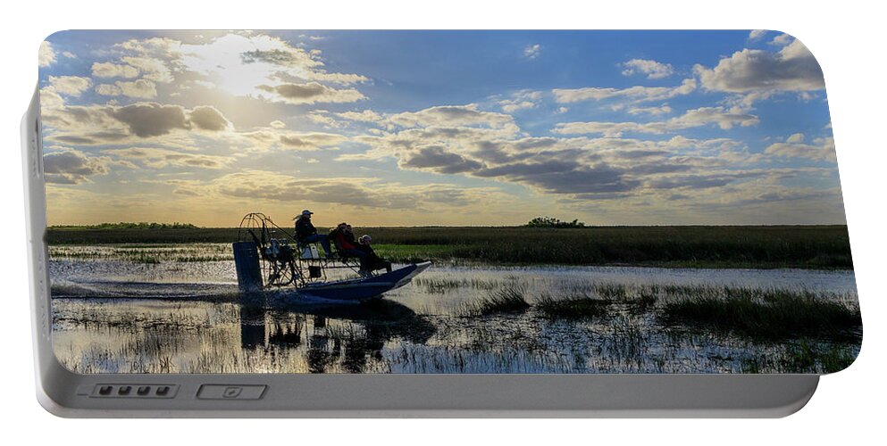Airboat Portable Battery Charger featuring the photograph Airboat at Sunset #660 by Michael Fryd