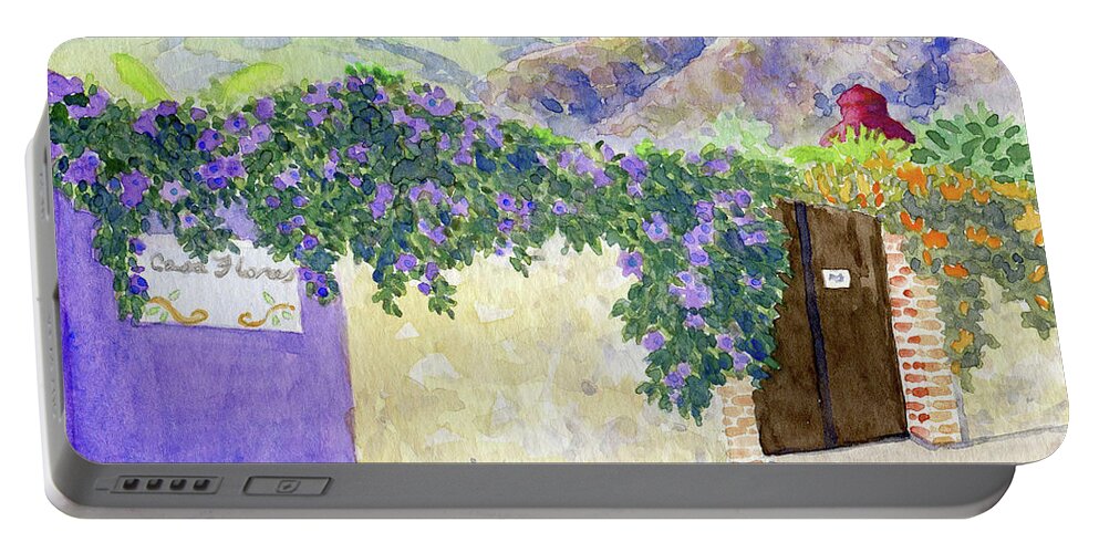 Ajijic Portable Battery Charger featuring the painting Ajijic Casa Flores by Anne Marie Brown