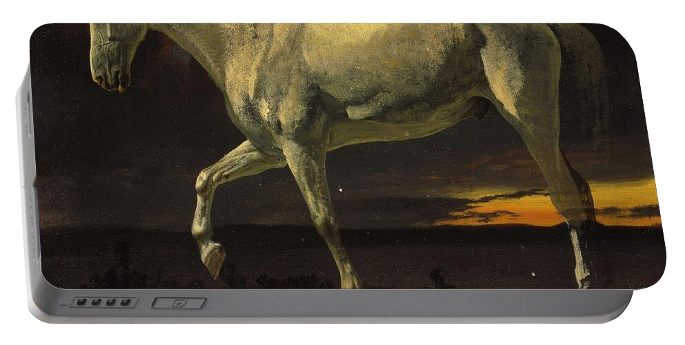 Horse Portable Battery Charger featuring the painting Albert_Bierstadt_-_White_Horse_and_Sunset by Albert Bierstadt