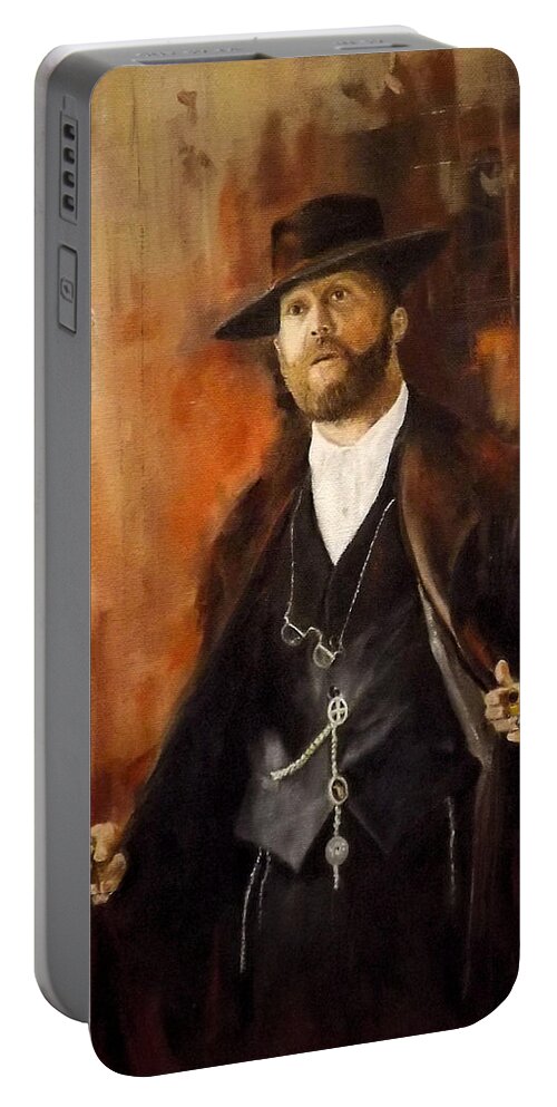 Peaky Blinders Portable Battery Charger featuring the painting Alfie by Barry BLAKE