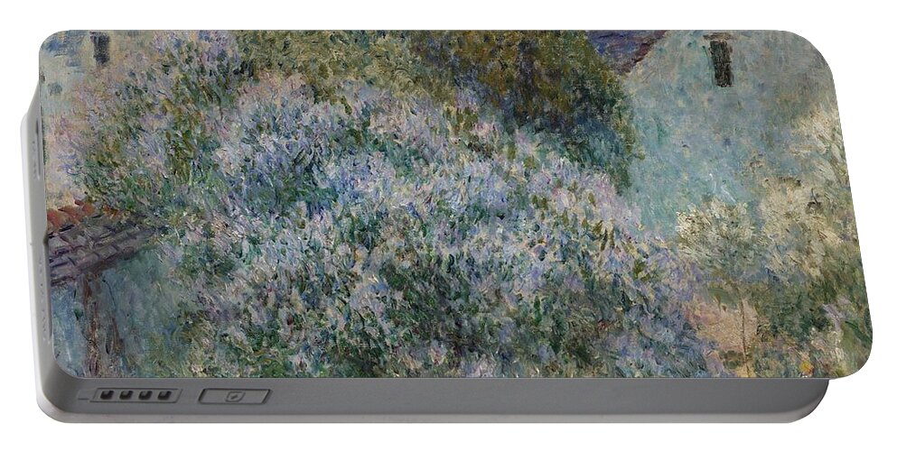 Beautiful Portable Battery Charger featuring the painting Alfred Sisley 1839 - 1899 THE LILAC IN MY GARDEN by Celestial Images