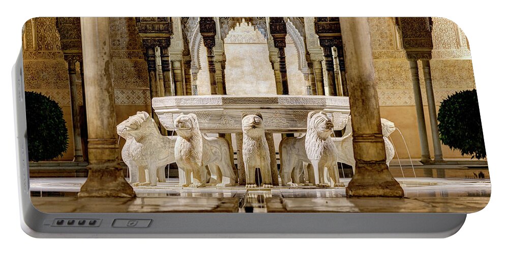 Alhambra Portable Battery Charger featuring the photograph Alhambra Court of the Lions 03 by Weston Westmoreland