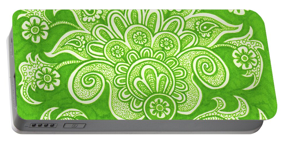 Boho Portable Battery Charger featuring the drawing Alien Bloom 4 by Amy E Fraser