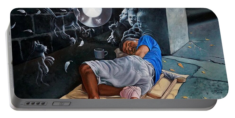 Rainbow Bridge Portable Battery Charger featuring the painting Unconditional love forever by Christopher Shellhammer