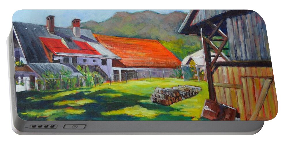 Architecture Portable Battery Charger featuring the painting Alpine Living by Betty M M Wong
