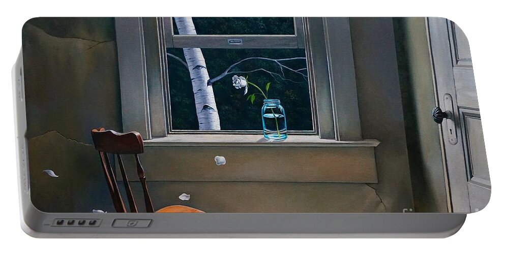 Window Portable Battery Charger featuring the painting Always Here by Christopher Shellhammer