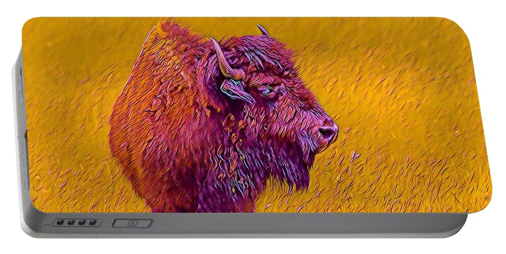 Buffalo Portable Battery Charger featuring the mixed media American Buffalo by Susan Rydberg
