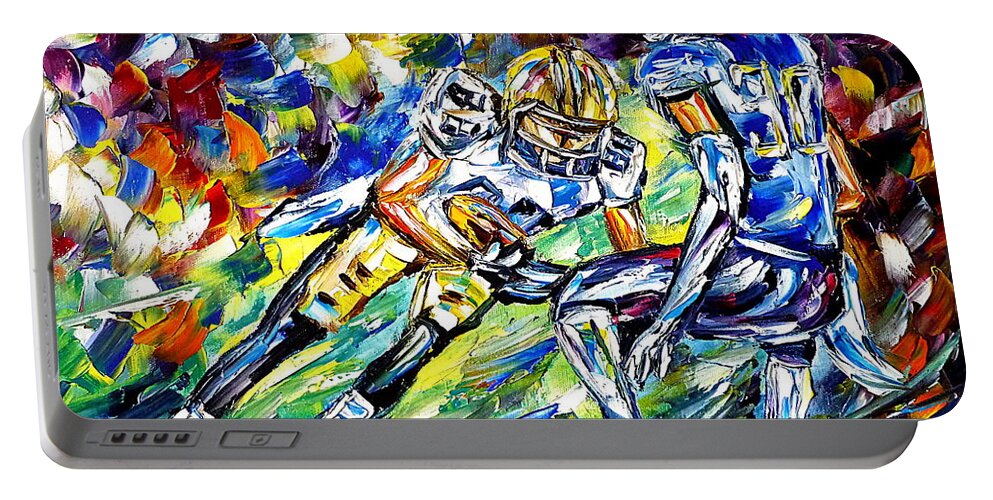 I Love Football Portable Battery Charger featuring the painting American Football by Mirek Kuzniar