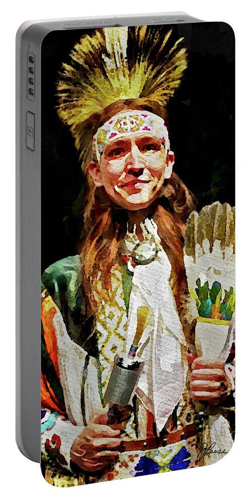 Thunderbird American Male Indian Dancer Portable Battery Charger featuring the painting American Indian Dancer by Joan Reese