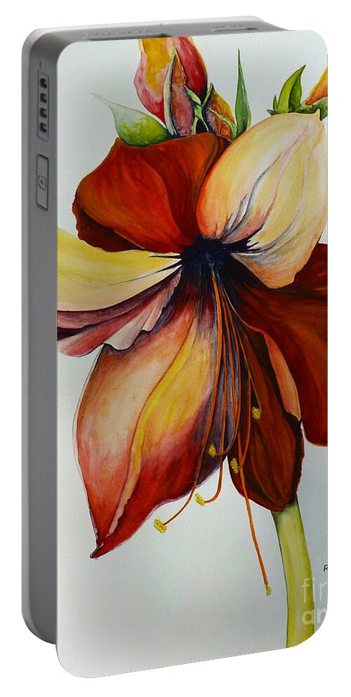 Red Portable Battery Charger featuring the painting Amerylis/Amaryllis by Rachel Lowry