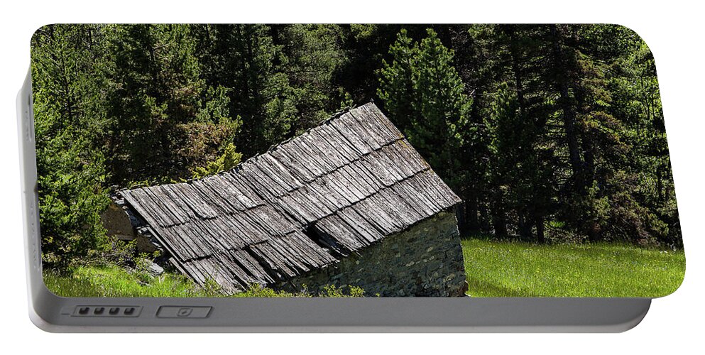 Mountain Landscape Portable Battery Charger featuring the photograph An ancient barn - French Alps - 4 by Paul MAURICE