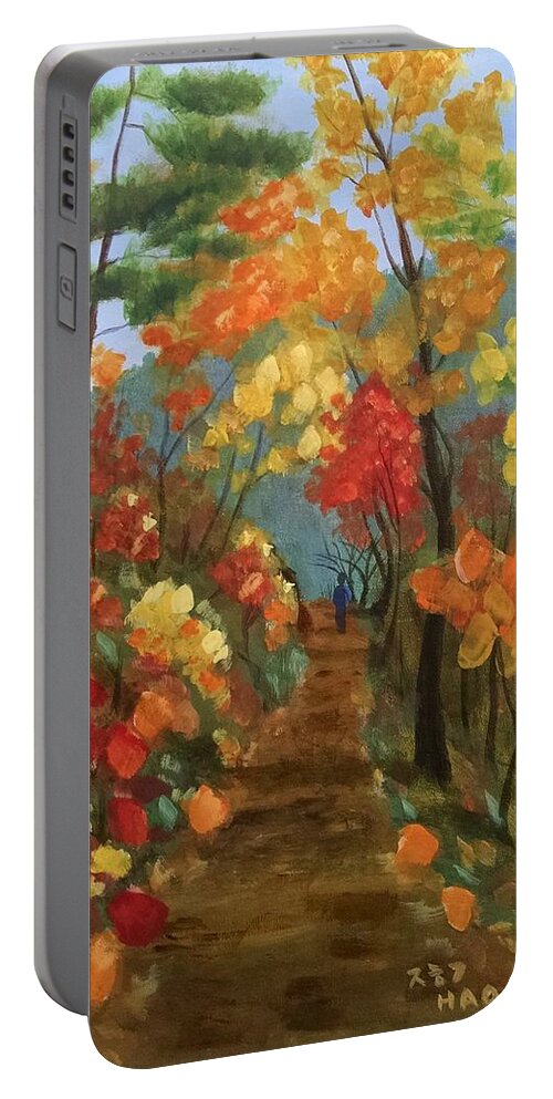Autumn Portable Battery Charger featuring the painting An Autumn Boy by Helian Cornwell