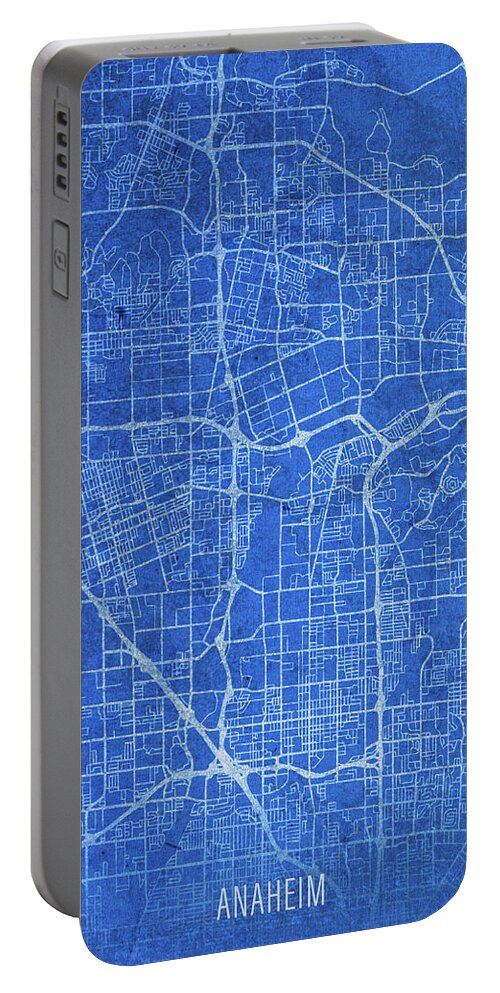 Anaheim Portable Battery Charger featuring the mixed media Anaheim California City Street Map Blueprints by Design Turnpike