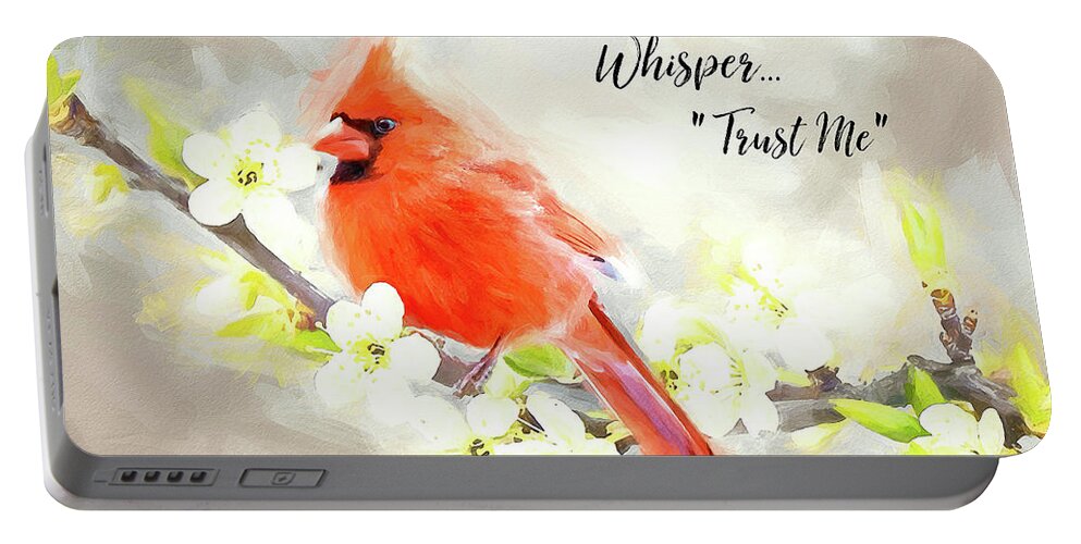Cardinal Portable Battery Charger featuring the digital art And I Heard God Whisper by Tina LeCour