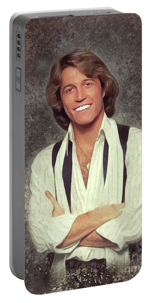 Andy Portable Battery Charger featuring the painting Andy Gibb, Music Legend by Esoterica Art Agency