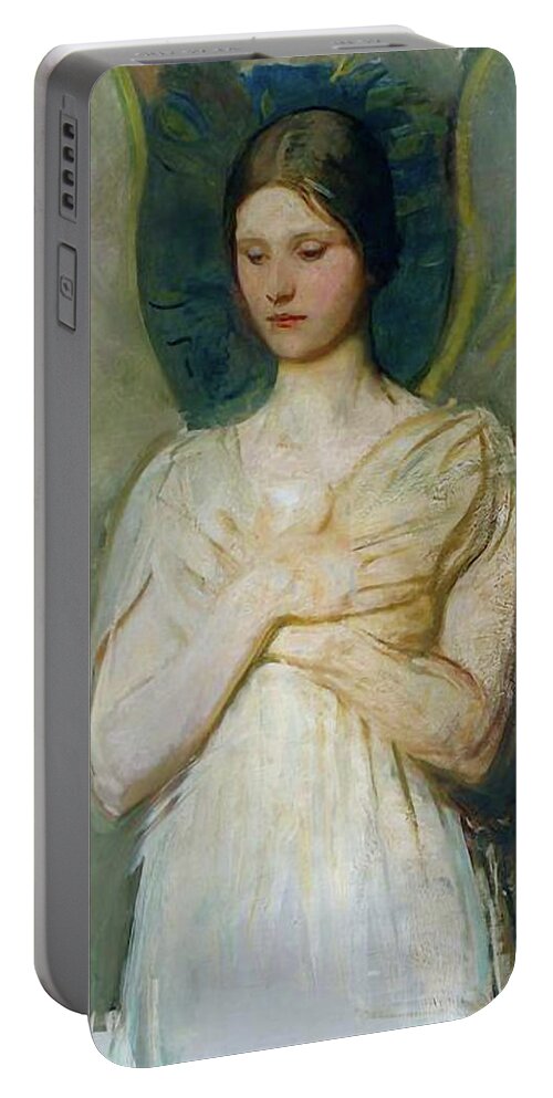 Angels Portable Battery Charger featuring the mixed media Angel in Adoration 110 by Abbott Handerson Thayer