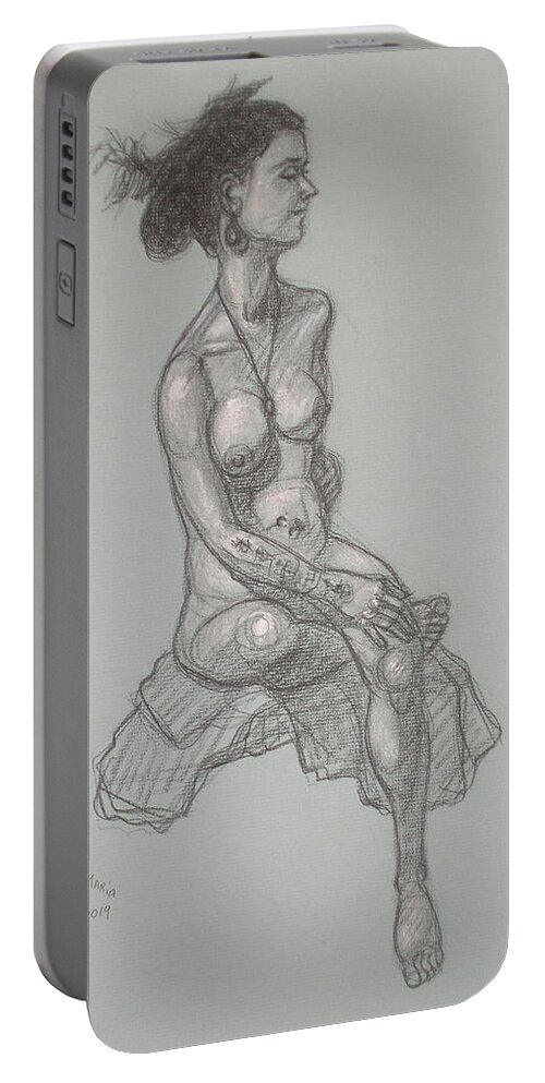 Realism Portable Battery Charger featuring the drawing Angela Hair Up by Donelli DiMaria