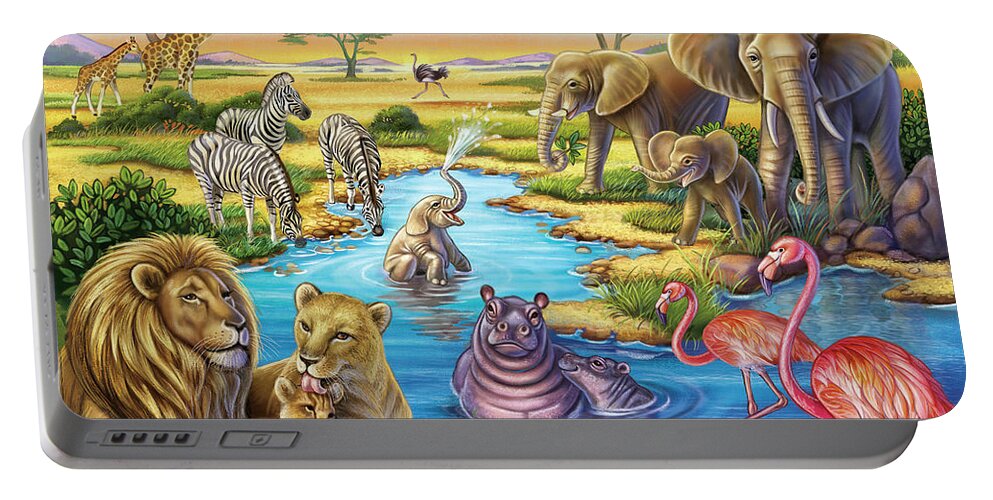 Africa Portable Battery Charger featuring the mixed media Animals in Africa by Anne Wertheim