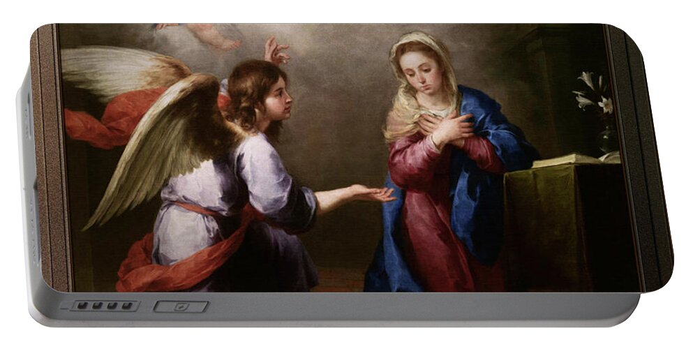 Annunciation Of The Blessed Virgin Mary Portable Battery Charger featuring the painting Annunciation of the Blessed Virgin Mary by Bartolome Esteban Murillo by Rolando Burbon
