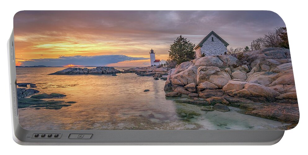 Annisquam Portable Battery Charger featuring the photograph April Sunset at Annisquam Harbor Lighthouse by Kristen Wilkinson