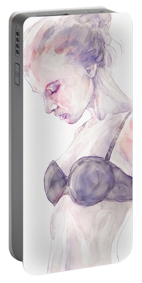 Aquarelle Portable Battery Charger featuring the painting Aquarelle girl portrait by Dimitar Hristov