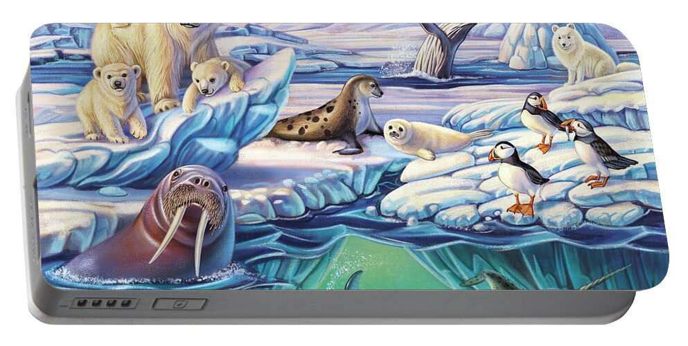 Arctic Portable Battery Charger featuring the mixed media Arctic Animals by Anne Wertheim