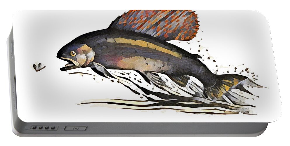 Fish Portable Battery Charger featuring the mixed media Arctic Grayling by Art MacKay