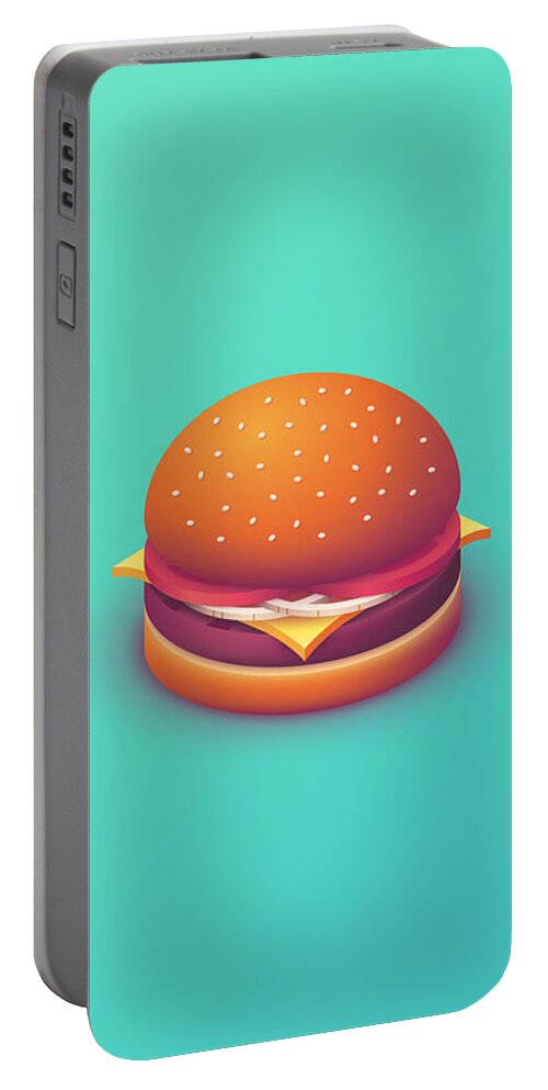 Burger Portable Battery Charger featuring the digital art Burger Isometric - Plain Mint by Organic Synthesis